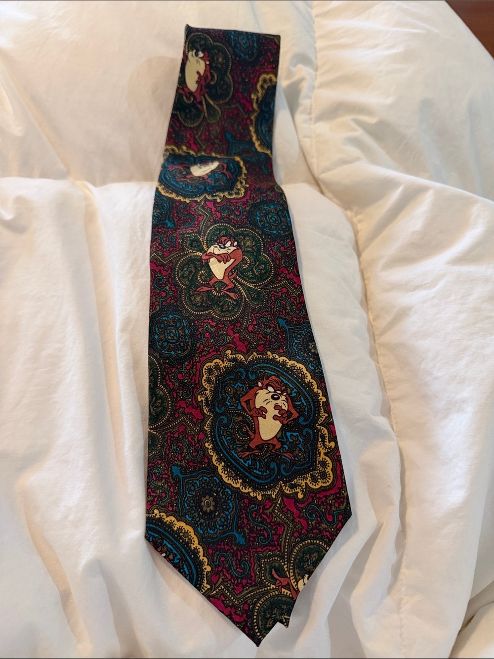 Men's Burgundy Paisley Novelty Tie with Blue & Gold Accents